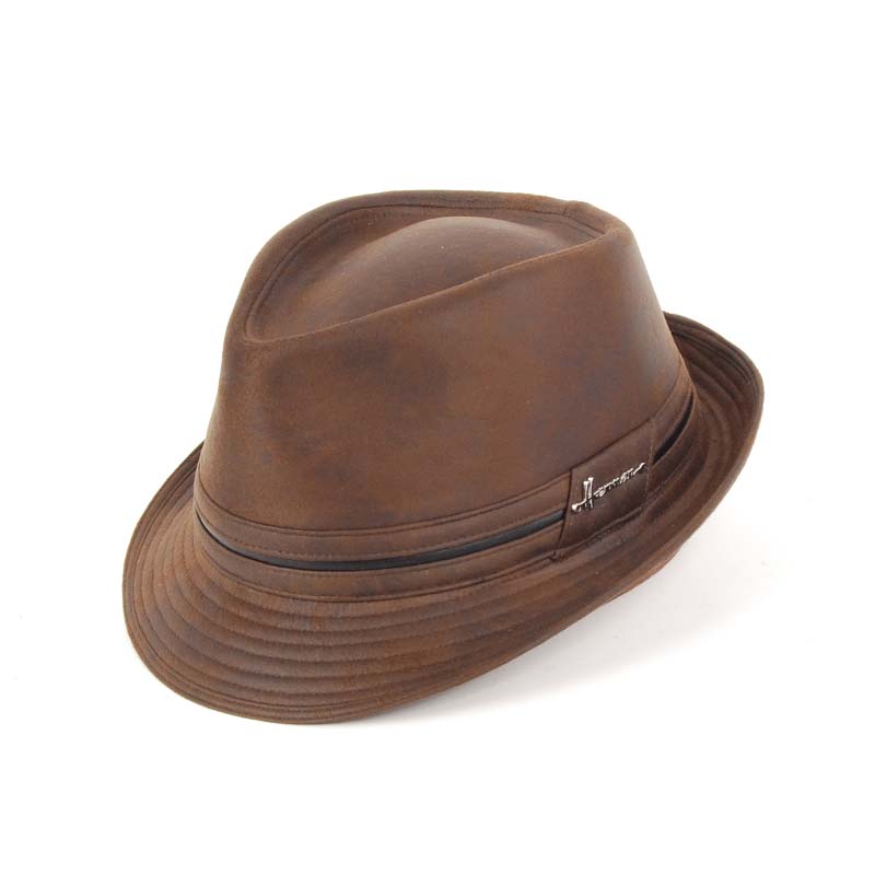Sombrero sport de ala corta, sombrero marrón simil piel