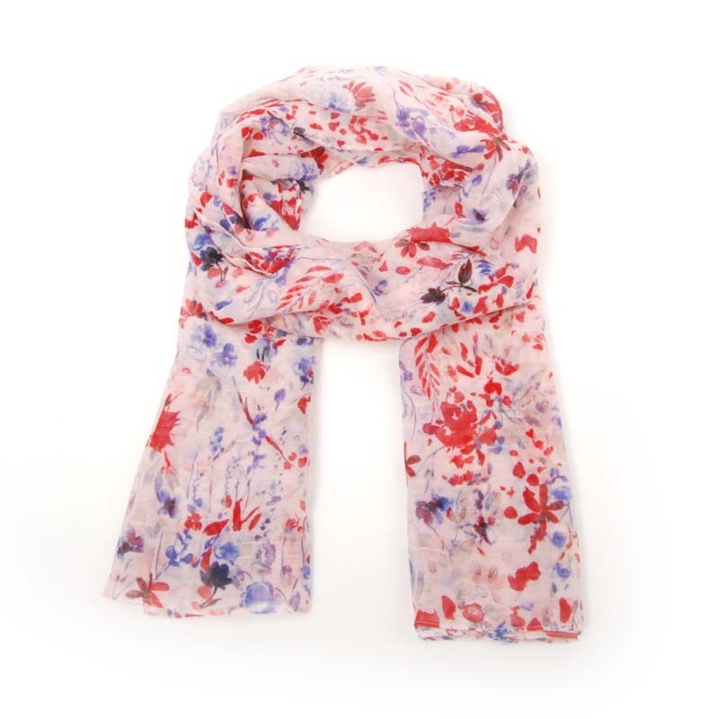 Foulard de señora para verano, estampado FLORAL. Color rosa, rojo y azul.