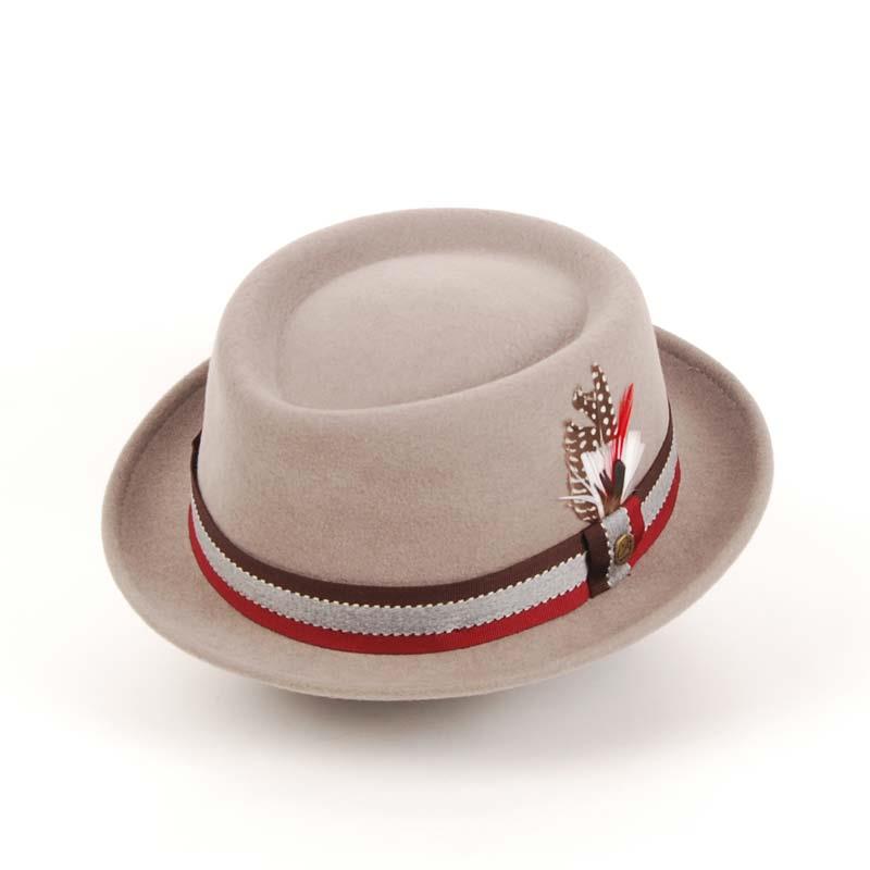 Sombrero PORK PIE confeccionado en lana en color gris perla.