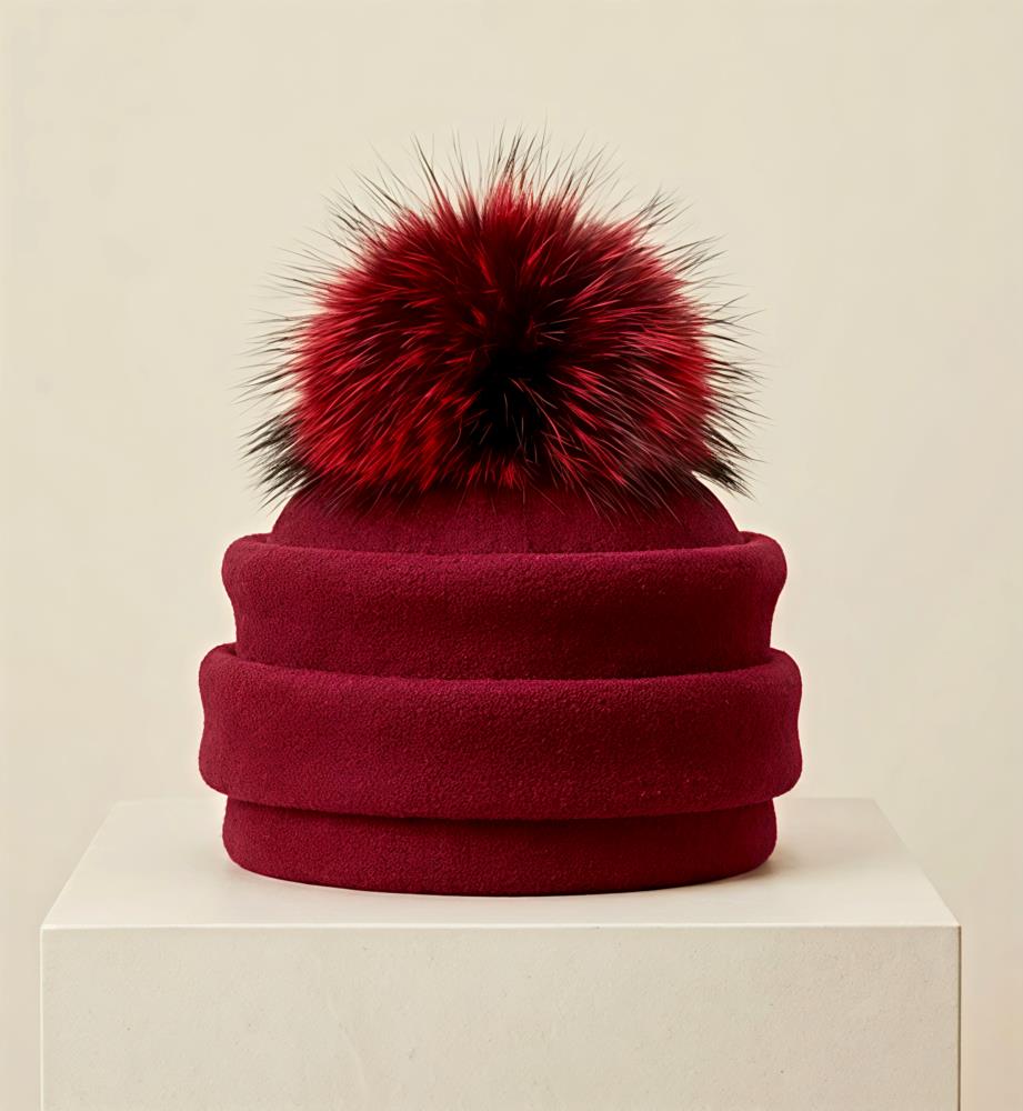 Gorro lana burdeos pompon