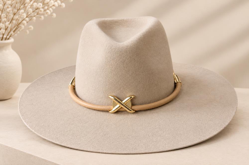 Sombrero Camel de Fieltro con Adorno Dorado